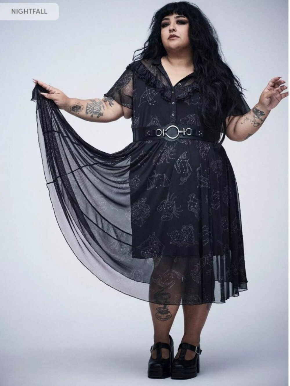 Torrid Nightfall Tiered Mesh Midi Dress plus size